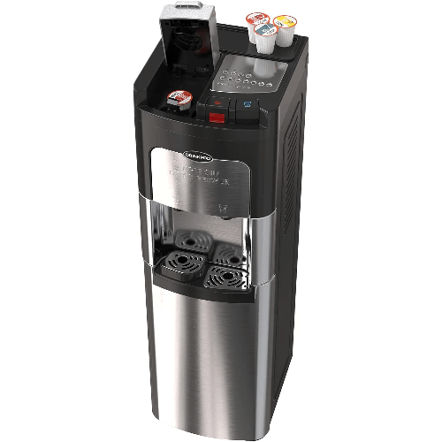 Stainless Steel Bottleless Water Cooler with Coffee Maker Dispenser. Hot and Cold Water Cooler and Single Serve Coffee Brewer in One